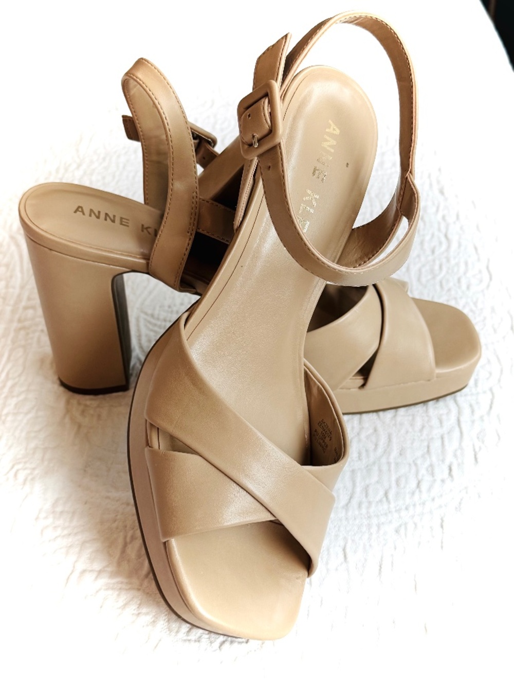 Anne Klein Zena Nude Platform Block Faux Leather Sandals - Size 10
